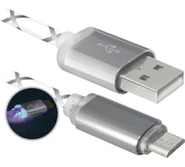 USB кабель Defender USB08-03LT, USB2.0, серый, LED, AM-MicroBM, 1м 87554