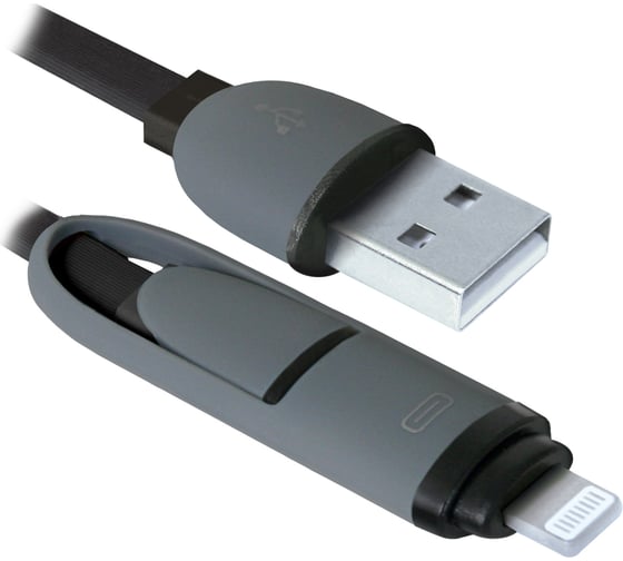 USB кабель Defender USB10-03BP, черный, MicroUSB+Lightning, 1м 87488 1