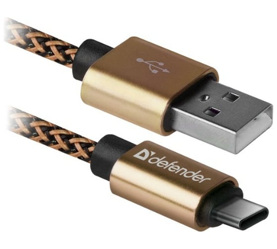USB кабель DEFENDER USB09-03T PRO USB2.0 Золотой, AM-Type-C, 1m, 2.1A 87812