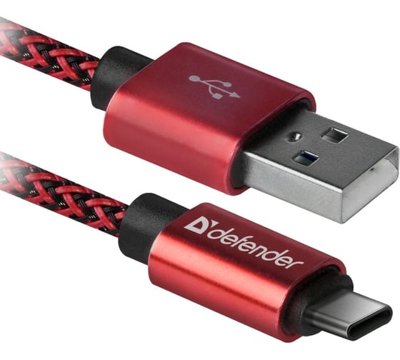 USB кабель DEFENDER USB09-03T PRO USB2.0 Красный, AM-Type-C, 1m, 2.1A 87813