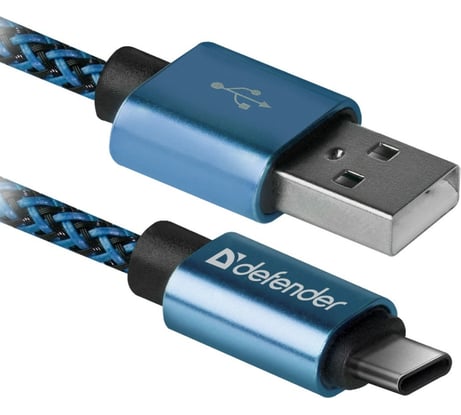 USB кабель DEFENDER USB09-03T PRO USB2.0 Синий, AM-Type-C, 1m, 2.1A 87817