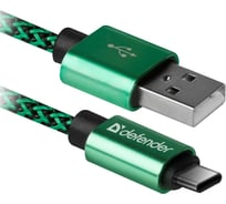 USB кабель DEFENDER USB09-03T PRO USB2.0 Зеленый, AM-Type-C, 1m, 2.1A 87816