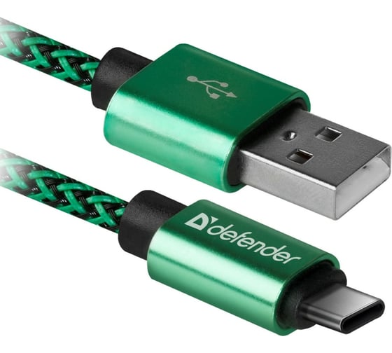 USB кабель DEFENDER USB09-03T PRO USB2.0 Зеленый, AM-Type-C, 1m, 2.1A 87816