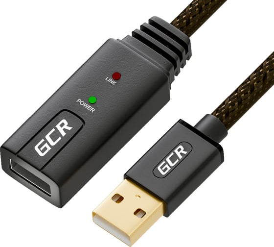 Кабель-удлинитель с усилителем USB 2.0 GCR AM/AF 3.0м, черно-прозрачный VIVUEIC3M2-BD2S-3.0m