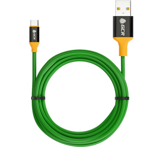 Кабель для зарядки телефона GCR TypeC, 3.0m, зеленый нейлон 51743