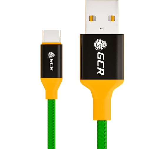 Кабель для зарядки телефона GCR TypeC, 3.0m, зеленый нейлон 51743