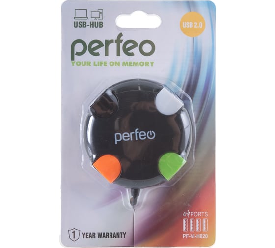 Разветвитель USB-HUB Perfeo 4 Port чёрный 30007098