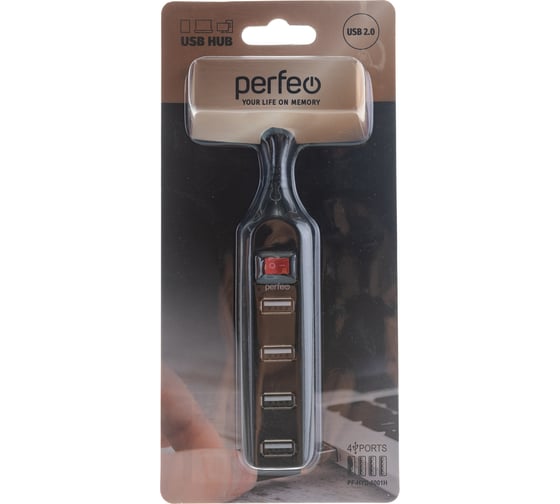 Разветвитель USB-HUB Perfeo 4 Port чёрный 30012980