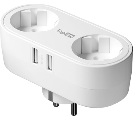 Двойник для розетки с заземлением TopON 4000W 16A, 2 USB 12W Белый TOP-SL-822E-2A