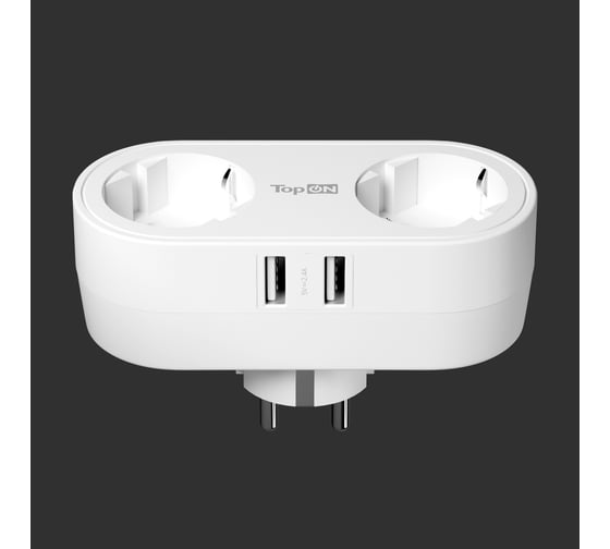 Двойник для розетки с заземлением TopON 4000W 16A, 2 USB 12W Белый TOP-SL-822E-2A