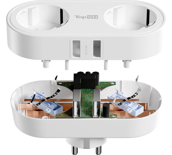Двойник для розетки с заземлением TopON 4000W 16A, 2 USB 12W Белый TOP-SL-822E-2A