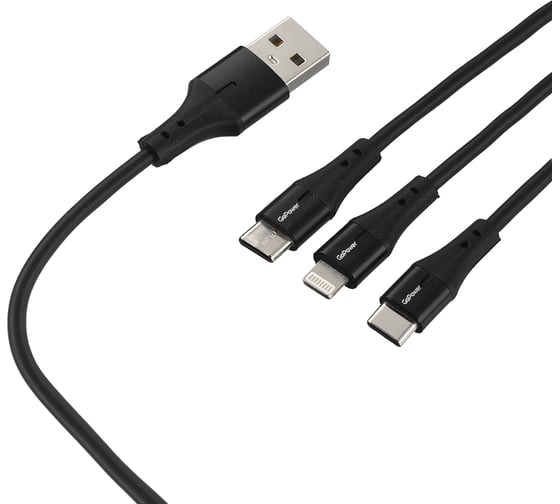 Кабель GoPower GP21-3-1.2M USB (m)-Type-C/Lightning/microUSB (m) 1.2м черный 00-00028388