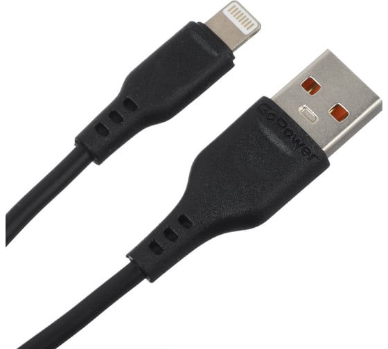 Кабель GoPower GP01L USB (m)-Lightning (m) 1.0м 2.4A ПВХ черный 00-00018568 1