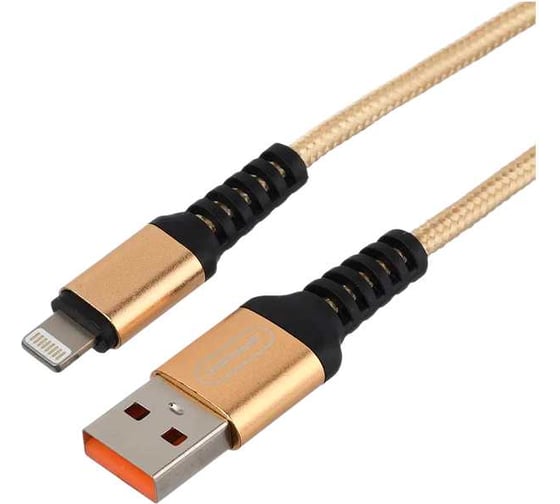 Кабель GoPower GP02L USB (m)-Lightning (m) 1.0м 2.4A нейлон золотой 00-00022790