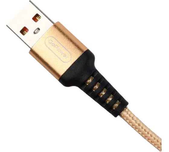 Кабель GoPower GP02L USB (m)-Lightning (m) 1.0м 2.4A нейлон золотой 00-00022790