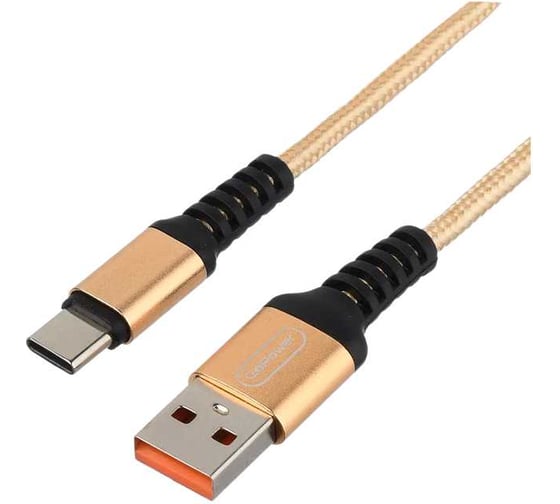 Кабель GoPower GP02T USB (m)-Type-C (m) 1.0м 2.4A нейлон золотой 00-00022793 1