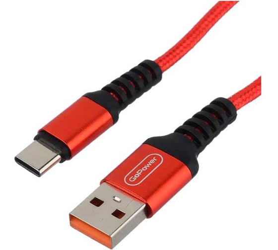 Кабель GoPower GP02T USB (m)-Type-C (m) 1.0м 2.4A нейлон красный 00-00022792 1