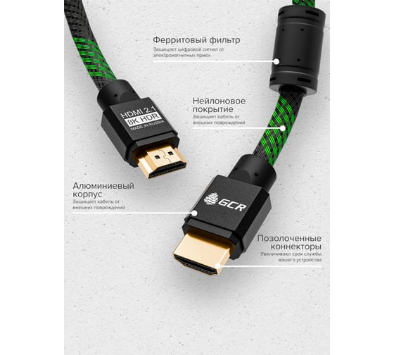 Суперсовременный кабель HDMI 2.1 GCR 0.5м, для подключения 8K мониторов, нейлон VIV51I871