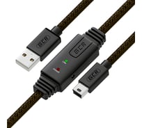 Кабель USB 2.0 mini B 5 pin GCR чёрно-прозрачный VIVUMI2M5P1-BD2S-10.0m, 10.0 м