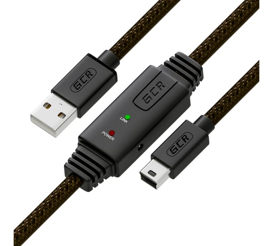 Кабель USB 2.0 mini B 5 pin GCR чёрно-прозрачный VIVUMI2M5P1-BD2S-10.0m, 10.0 м
