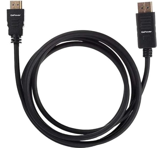 Кабель GoPower DisplayPort (m)-HDMI (m) 1.8м ПВХ ver.2.0 черный Premium Zip-Lock c подвесом 00-00027493