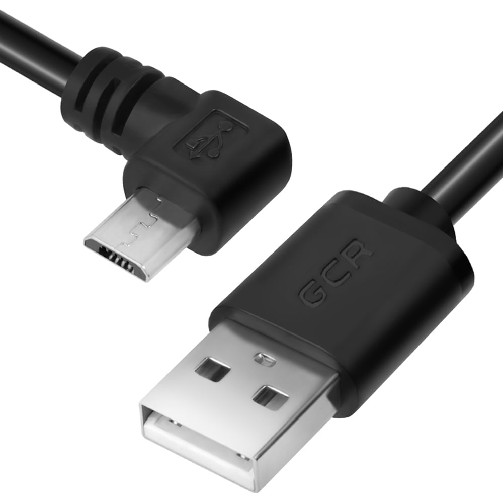 Угловой левый кабель USB 2.0 AM-microB 5pin GCR 3,0m чёрный ...