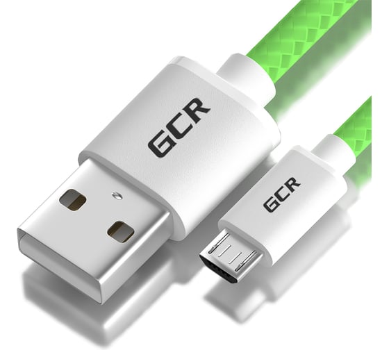 Кабель MicroUSB GCR 0,5m для быстрой зарядки зелёный нейлон VIV51I690