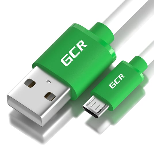 Кабель USB 2.0 AM-microB 5pin GCR 1,5m белый, зелёные коннекторы VIV51I506 1