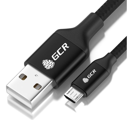 Кабель MicroUSB GCR 1,2m чёрный нейлон, AL корпус чёрный  VIV52I046