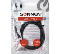Кабель SONNEN USB2.0-Type-C 1м медь для передачи данных и зарядки черный 513117