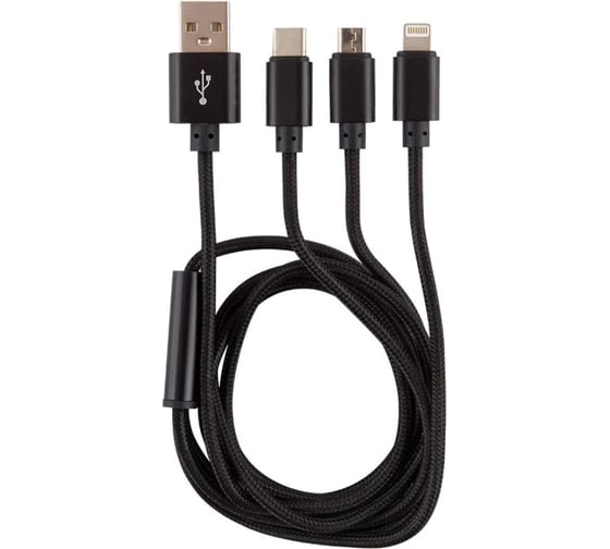 Кабель USB/Micro+ Lightning+Type-C Energy ET-07 3в1 цвет - черный 006292