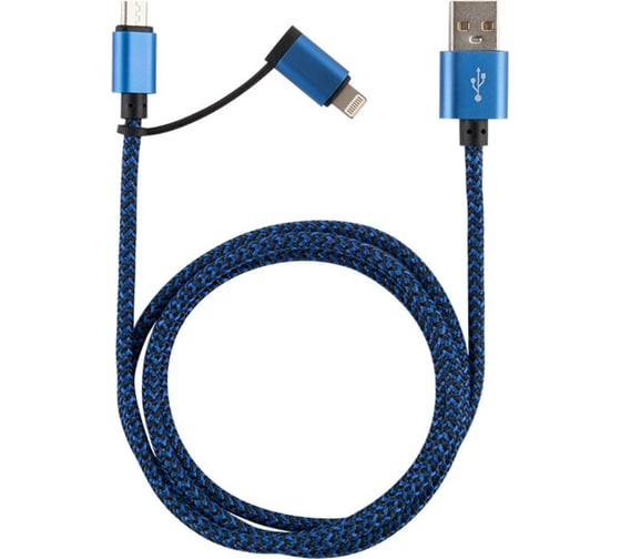 Кабель USB/MicroUSB+Lightning Energy ET-06 2в1 цвет - синий 006382 1