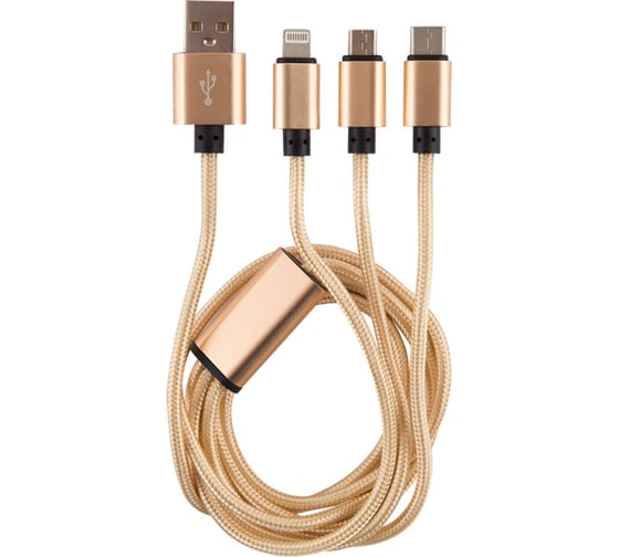 Кабель USB/MicroUSB+ Lightning+Type-C Energy ET-07 3в1 цвет - золотой 006383