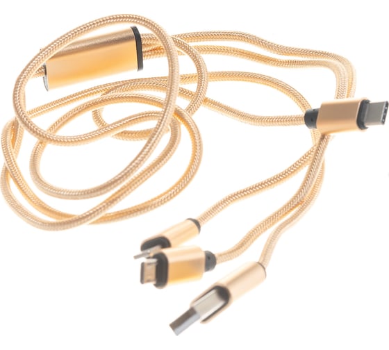 Кабель USB/MicroUSB+ Lightning+Type-C Energy ET-07 3в1 цвет - золотой 006383