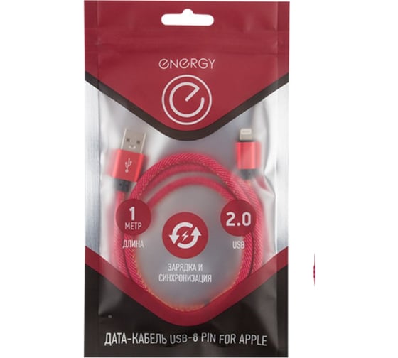 Кабель USB/Lightning Energy ET-04 цвет - красный деним 006380