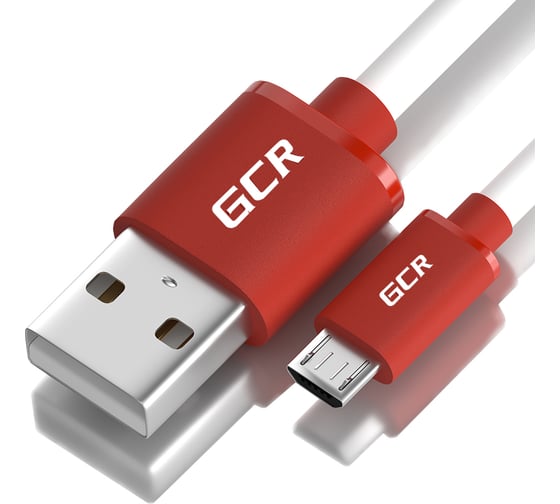 Кабель USB 2.0 AM-microB 5pin GCR 0,25m белый, красные коннекторы VIV51I501