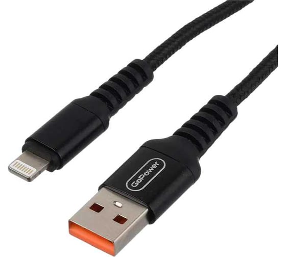 Кабель GoPower GP02L USB (m)-Lightning (m), 1.0м, 2.4A, нейлон, черный 00-00022788