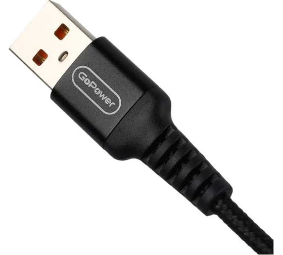 Кабель GoPower GP02L USB (m)-Lightning (m), 1.0м, 2.4A, нейлон, черный 00-00022788