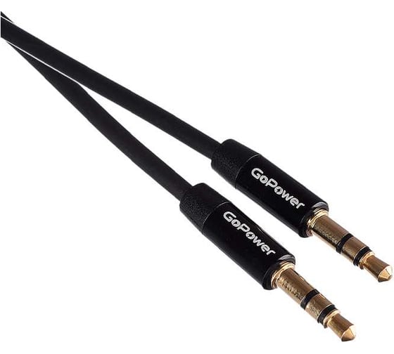 Кабель GoPower AUX Jack 3.5mm (m)-Jack 3.5mm (m), 1.5м, TPE, черный, Premium, Zip-Lock c подвесом 00-00027479