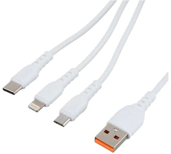 Кабель GoPower GP05-3-1 USB (m)-2хType-C/Lightning/microUSB (m), 1.0м, белый 00-00022794