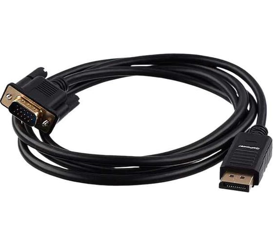 Кабель GoPower DisplayPort (m)-VGA (m), 1.8м, ПВХ, черный, Premium Zip-Lock c подвесом 00-00027497