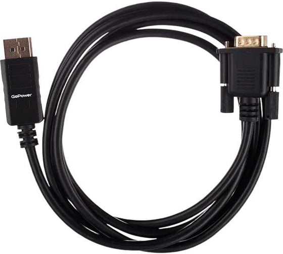 Кабель GoPower DisplayPort (m)-VGA (m), 1.8м, ПВХ, черный, Premium Zip-Lock c подвесом 00-00027497