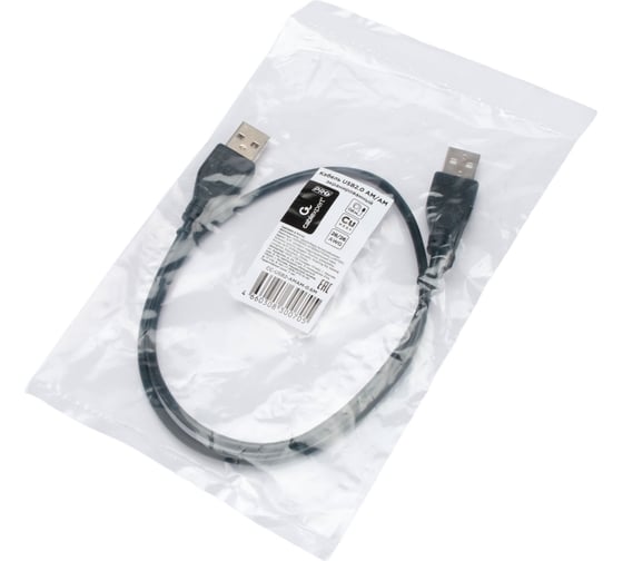 Кабель Cablexpert USB2.0 AM/AM, экран, 28/26AWG, медь, Pro, 0.6м, черный, пакет, CC-USB2-AMAM-0.6M