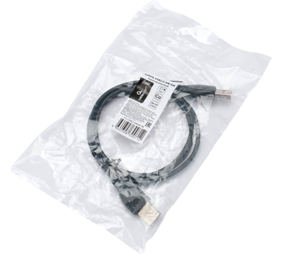 Кабель Cablexpert USB2.0 AM/AM, экран, 28/26AWG, медь, Pro, 1м, черный, пакет, CC-USB2-AMAM-1M 1