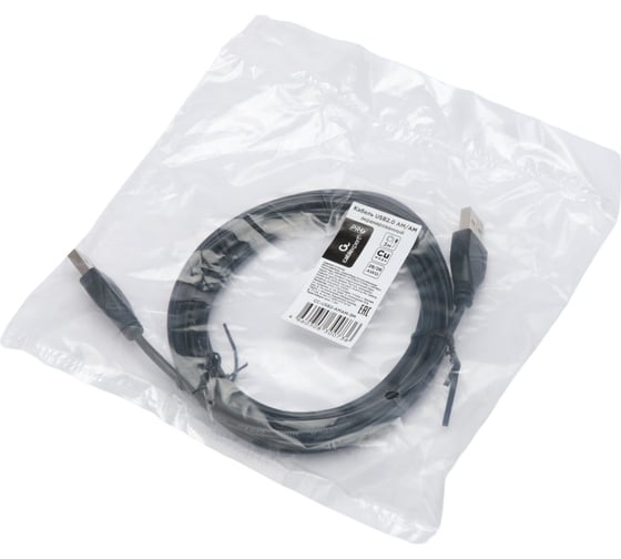 Кабель Cablexpert USB2.0 AM/AM, экран, 28/26AWG, медь, Pro, 3м, черный, пакет, CC-USB2-AMAM-3M