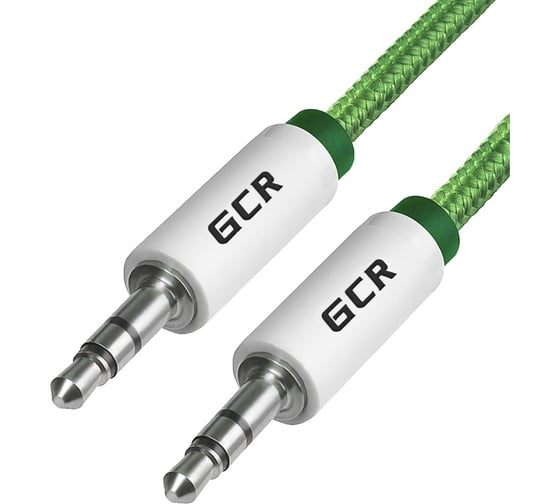 Кабель аудио jack 35mm-jack 35mm GCR 1.5m зелёный нейлон, белые коннекторы VIVAVIC8262-1.5m