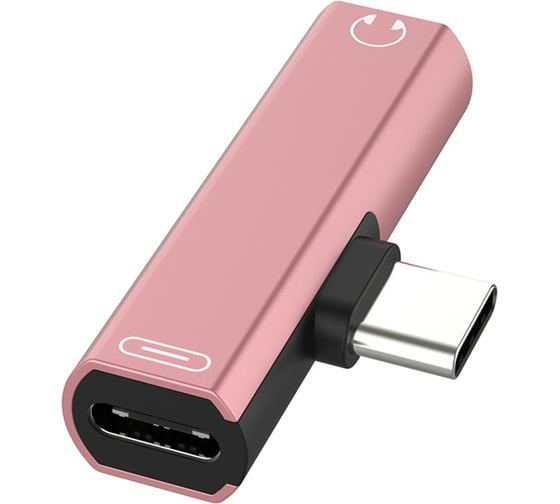 Переходник USB Type C - 3.5mm GCR mini jack + TypeC розовый VIV52I245 1