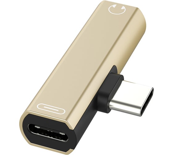 Переходник USB GCR Type C - 3.5mm mini jack + TypeC золотой VIV52I244 1