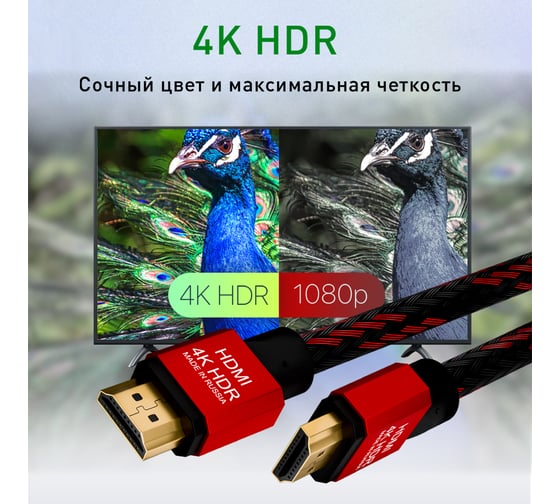 Кабель HDMI 2.0 GCR 2.0m BICOLOR нейлон, AL корпус красный VIV51I490