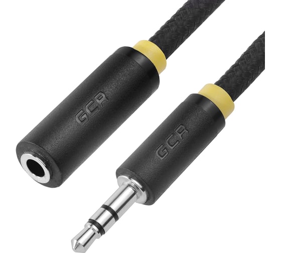 Удлинитель аудио jack 35mm M/F GCR 0.5m чёрный нейлон, жёлтая окантовка VIVSTIM8114-0.5m